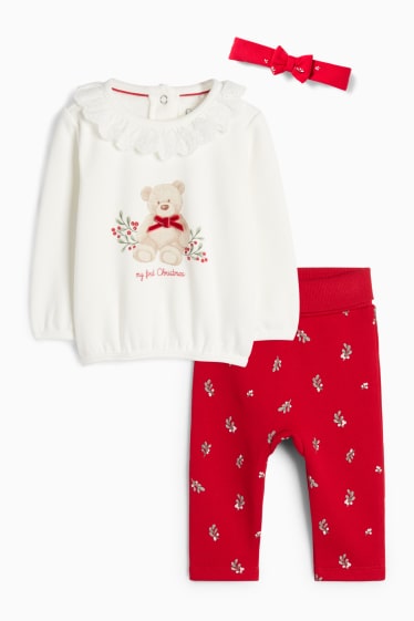 Baby Mädchen - Teddybär - Weihnachts-Baby-Outfit - plüschgefüttert - weiss / rot