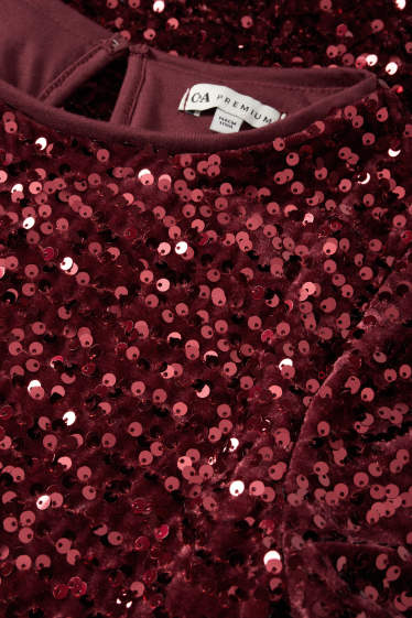 Bambine - Vestito in velluto con paillettes - rosso scuro
