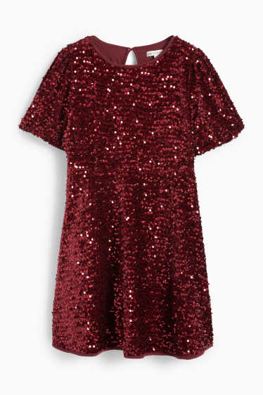 Bambine - Vestito in velluto con paillettes - rosso scuro