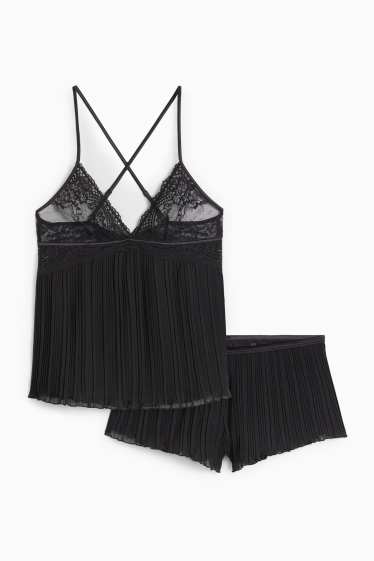 Femmes - Pyjashort en finition plissée - noir