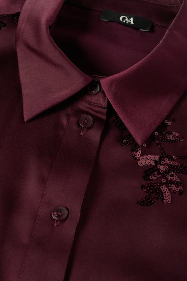 Women - Satin blouse - shiny - floral - purple