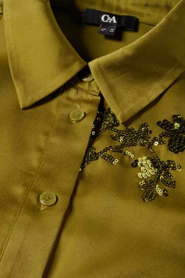 Women - Satin blouse - shiny - floral - green