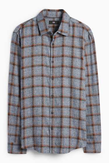 Hommes - Chemise - regular fit - col kent - à carreaux - bleu foncé