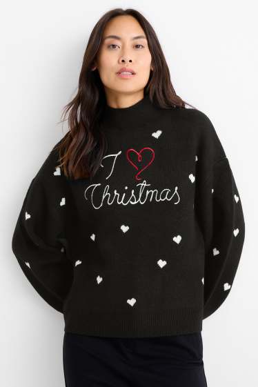 Femei - Pulover cu motive de Crăciun - I Love Christmas - negru
