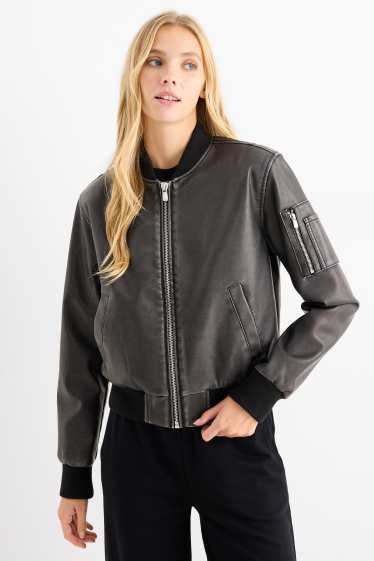 Women - Bomber jacket - faux leather - black