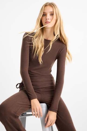 Donna - Maglia a maniche lunghe - slim fit - marrone scuro
