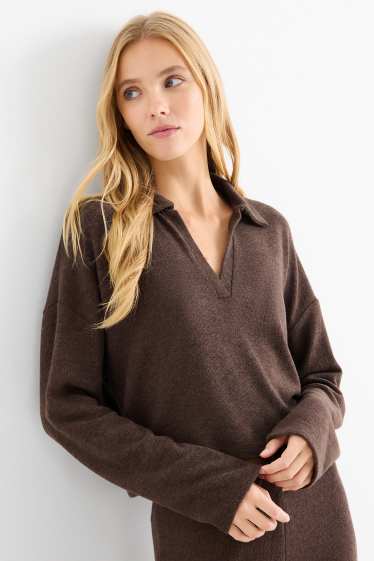 Damen - Pullover - gerippt - braun