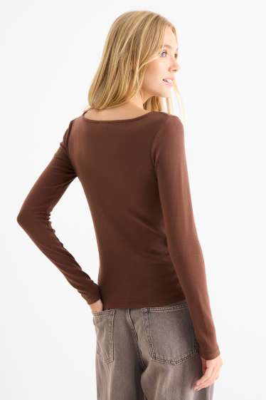 Donna - Maglia a maniche lunghe - slim fit - marrone scuro
