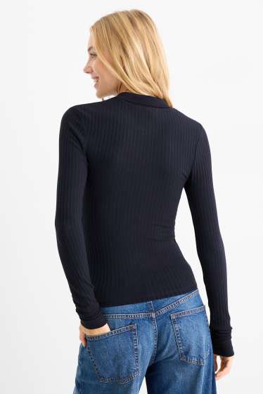 Donna - Polo - slim fit - a coste - blu scuro