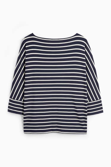 Femmes - Haut à manches longues - regular fit - rayures - bleu foncé / blanc crème