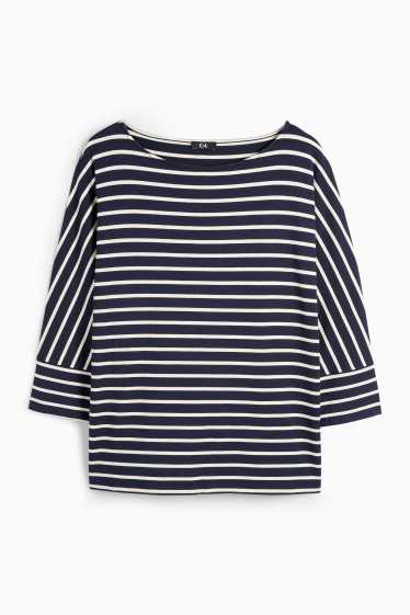 Femmes - Haut à manches longues - regular fit - rayures - bleu foncé / blanc crème