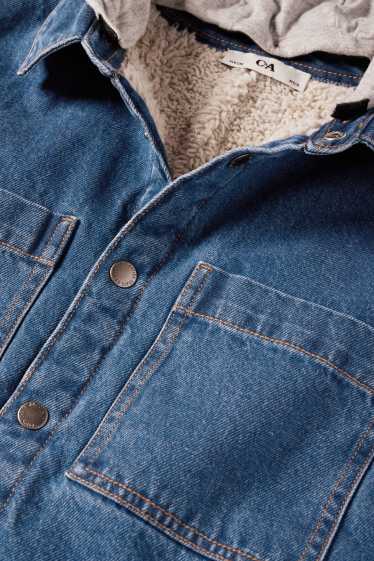 Kinderen: jongens - Overhemdjas van denim, met capuchon - jeansblauw
