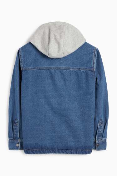 Kinderen: jongens - Overhemdjas van denim, met capuchon - jeansblauw