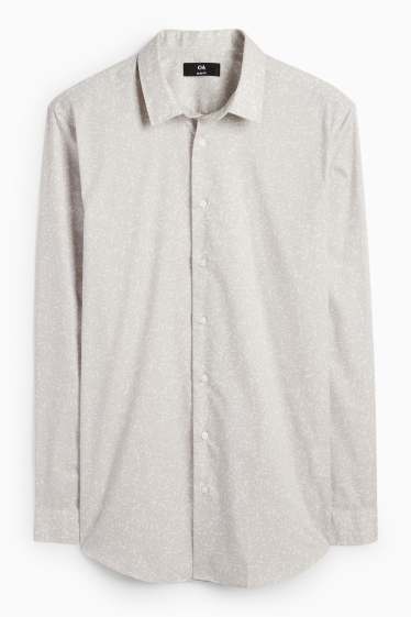 Pánské - Business košile - slim fit - kent - se vzorem - světle šedá