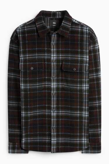 Men - Corduroy trousers - loose fit - kent collar - check - black