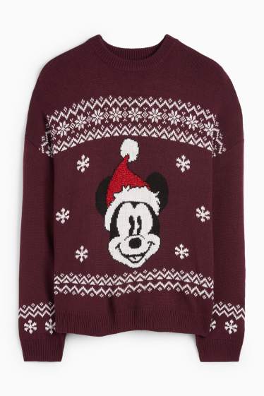 Women - Christmas jumper - Mickey Mouse - bordeaux