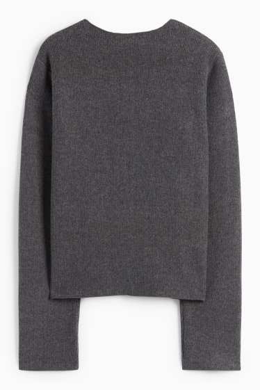 Dames - Vest - geribd - donkergrijs