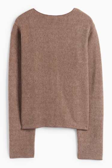 Women - Cardigan - ribbed - brown