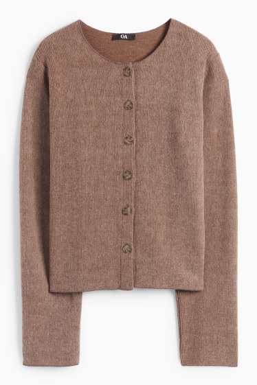 Women - Cardigan - ribbed - brown
