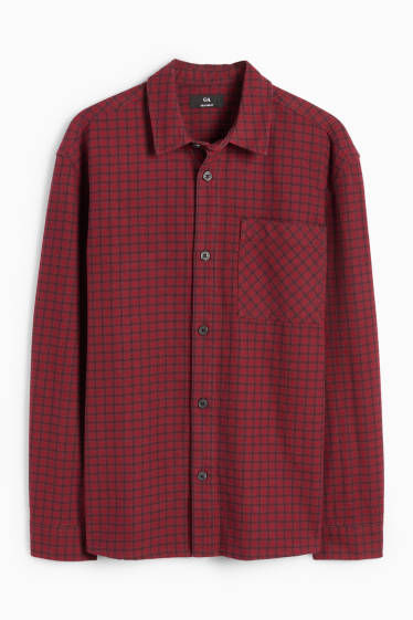 Herren - Hemd - Relaxed Fit - Kent - kariert - dunkelrot / schwarz