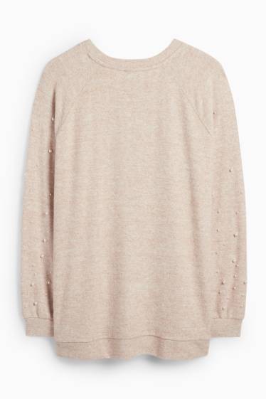 Damen - Sweatshirt mit Perlen - hellbeige