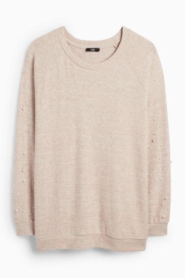 Damen - Sweatshirt mit Perlen - hellbeige