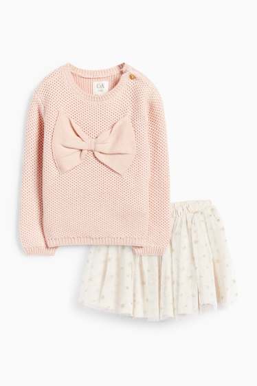 Bebeluși - fete - Fundă și steluțe - compleu bebeluși - 2 piese - roz