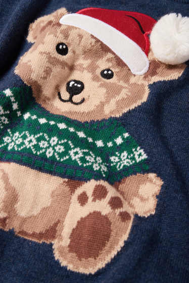 Kinder Jungen - Teddybär - Weihnachtspullover - dunkelblau