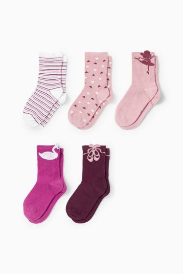 Kinder Mädchen - Multipack 5er - Ballerina und Schwan - Socken mit Motiv - rosa