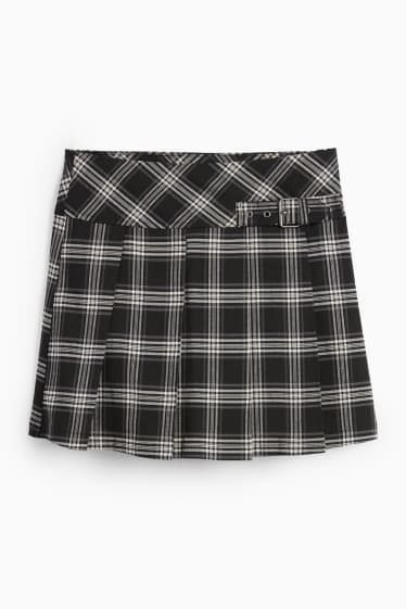 Children Girls - Skirt - check - black / white