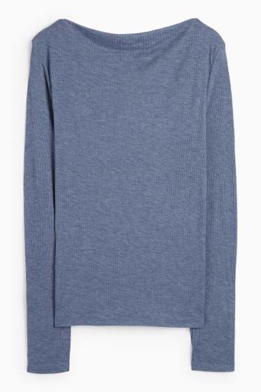 Damen - Basic-Langarmshirt - Regular Fit - gerippt - blau
