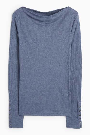 Damen - Basic-Langarmshirt - Regular Fit - gerippt - blau