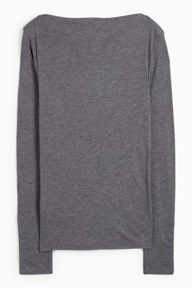 Women - Long sleeve top - regular fit - ribbed - dark gray