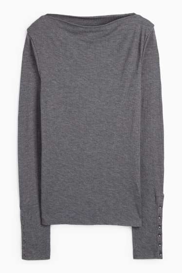 Women - Long sleeve top - regular fit - ribbed - dark gray