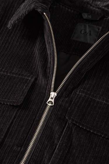 Men - Corduroy shirt jacket - relaxed fit - lined - kent collar - black