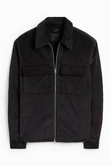 Men - Corduroy shirt jacket - relaxed fit - lined - kent collar - black