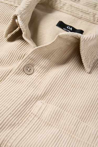 Pánské - Manšestrová košile - relaxed fit - kent - béžová