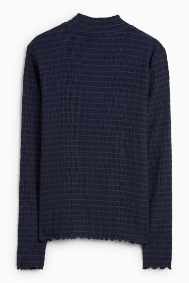 Femei - Tricou cu mânecă lungă - regular fit - cu fronseuri - albastru închis