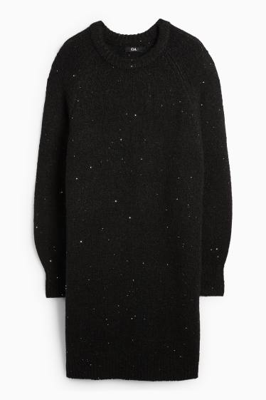 Women - Knitted dress - straight fit - black