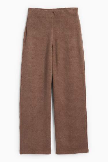 Women - Knitted joggers - ribbed - brown