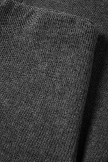 Women - Knitted joggers - ribbed - dark gray