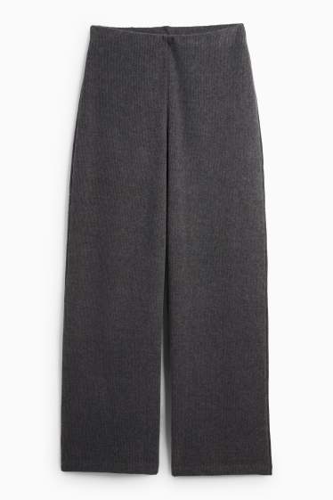 Women - Knitted joggers - ribbed - dark gray