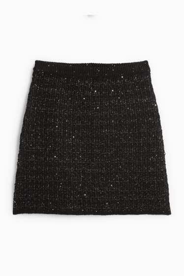 Dames - Minirok van bouclé - met structuur - zwart