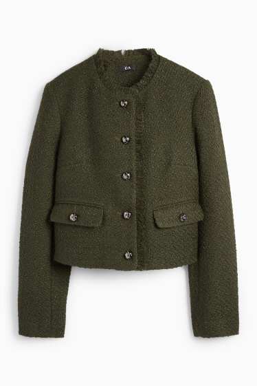 Women - Cropped bouclé blazer - regular fit - dark green