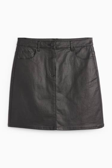 Femei - Fustă mini - aspect lucios - negru