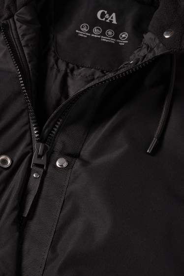 Dames - Regenparka met capuchon - gevoerd - waterdicht - zwart