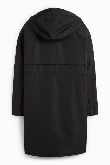 Dames - Regenparka met capuchon - gevoerd - waterdicht - zwart