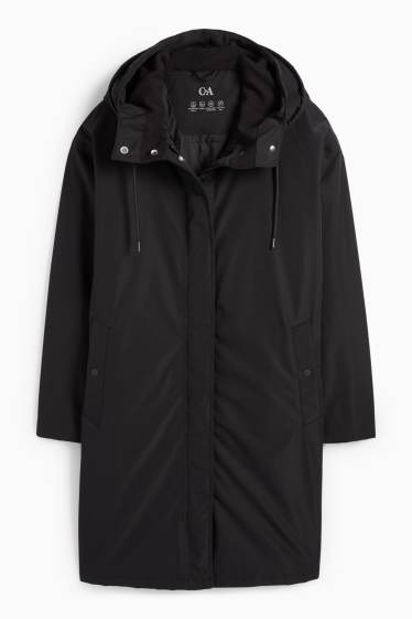 Dames - Regenparka met capuchon - gevoerd - waterdicht - zwart