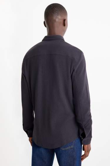 Men - Shirt - regular fit - kent collar - textured - dark blue