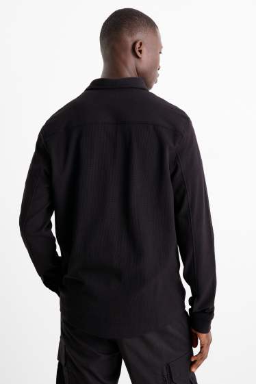 Men - Shirt - regular fit - kent collar - textured - black